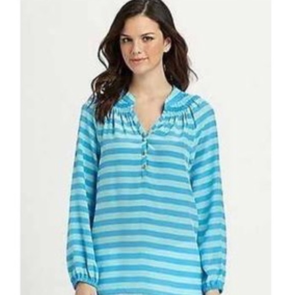 LILLY PULITZER Elsa Striped Silk Green Top XS - Picture 8 of 8